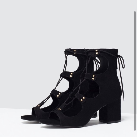 ZARA Lace-Up Block Heel Sandals - Picture 4 of 8